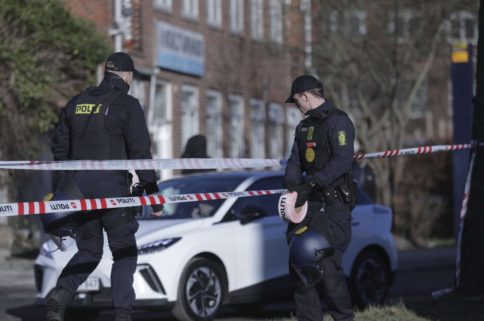 Police cordone off an area in front of a mosque in the Noerrebro area of Copenhagen, Denmark on Friday, Jan. 27, 2023 where far-right activist Rasmus Paludan burnt the Quran. (AP File Photo)
