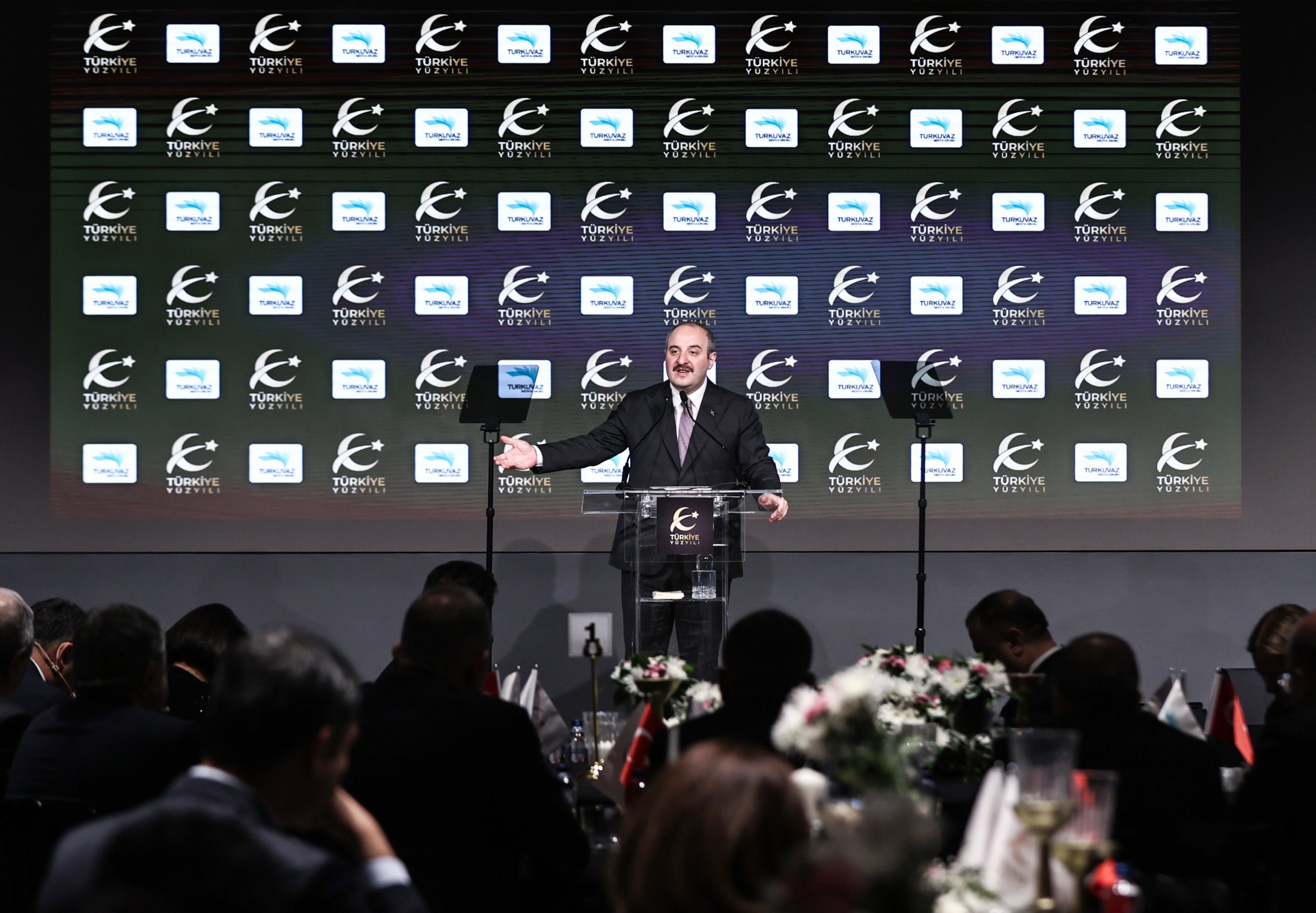 Industry and Technology Minister Mustafa Varank delivers a speech at the “Century of Türkiye Summit” at the Turkuvaz Media Center in Istanbul, Feb. 2, 2023. (AA Photo)