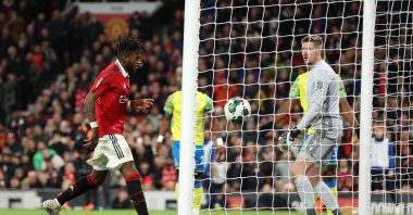 Manchester United's Fred scores the team's second goal during the Carabao Cup semifinal 2nd Leg match against Nottingham Forest at Old Trafford, Manchester, U.K., Feb. 1, 2023. (Getty Images Photo)