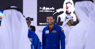 UAE astronaut Sultan AlNeyadi arrives for a news conference at the Museum of the Future in the Gulf emirate of Dubai, on Feb. 2, 2023. (AFP Photo)