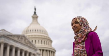 Rep. Ilhan Omar (D-MN) departs a news conference marking the 6th anniversary of the Trump administration&#039;s Executive Order 13769, also known as the Muslim ban, outside the U.S. Capitol on Jan. 26, 2023. (AFP File Photo)