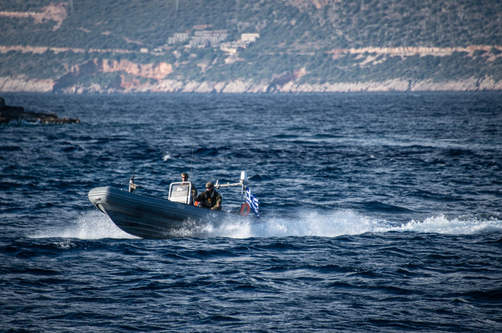 Greek naval forces conducted routine patrol missions around the Mediterranean island of Kastellorizo, one of the easternmost islands in Greece, which is just 3 kilometers (1.8 miles) from the southern coast of Kaş, Türkiye, Dec. 30, 2022. (Reuters Photo)