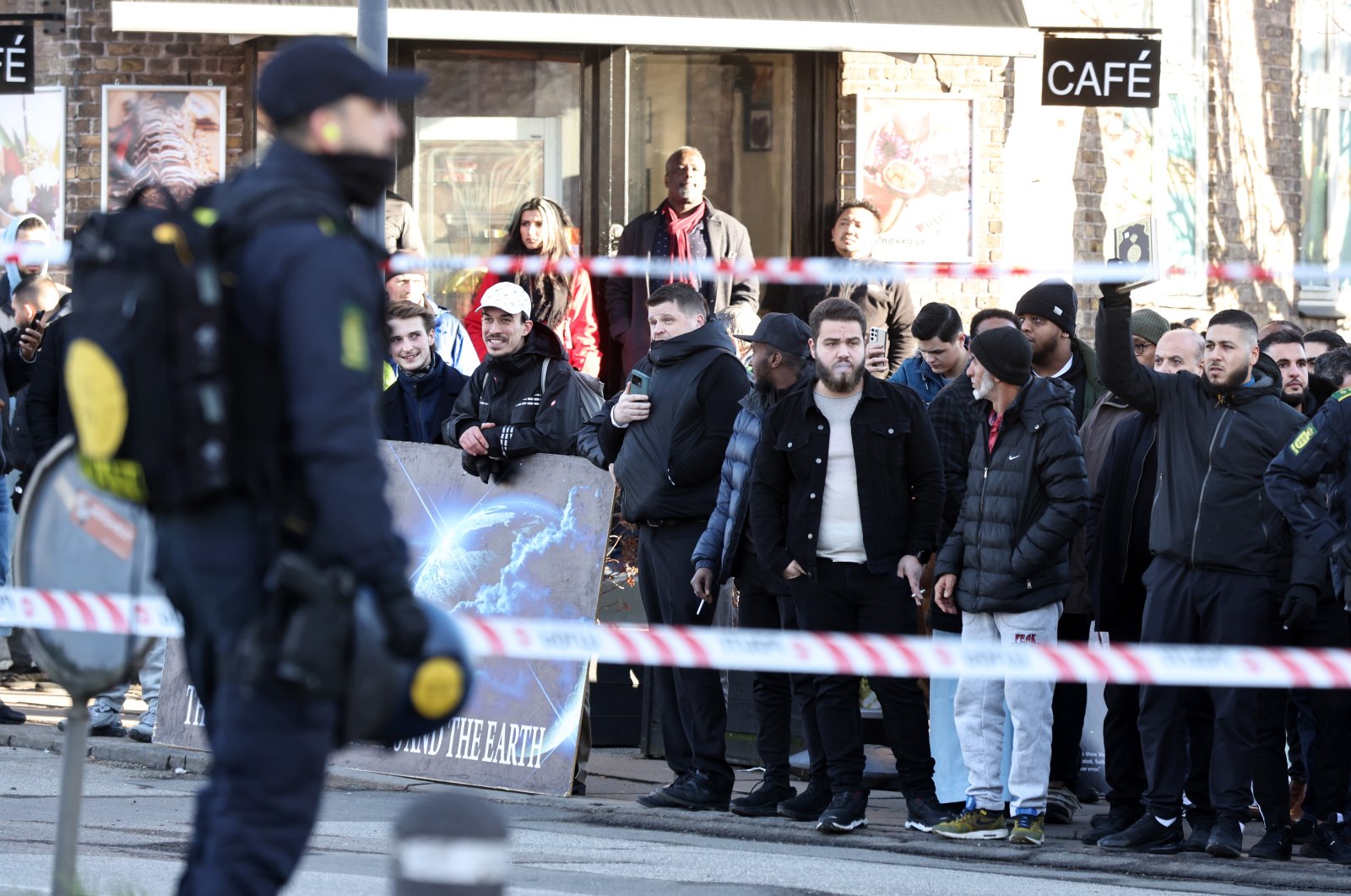 Police patrol the area in front of a mosque at Noerrebro after Danish far-right politician Rasmus Paludan announced he would burn a copy of the Quran, Copenhagen, Denmark, Jan. 27, 2023. (EPA Photo)
