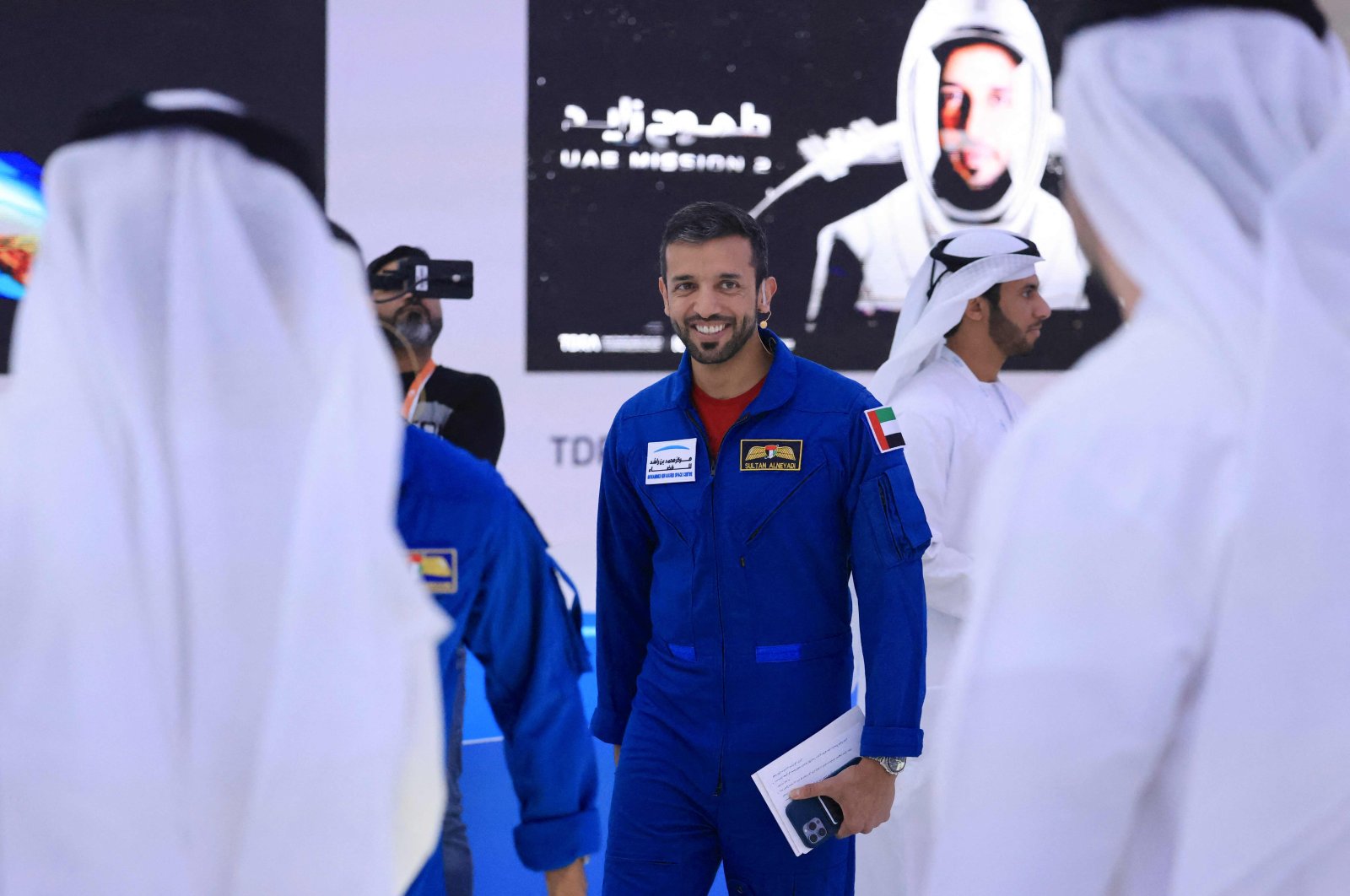UAE astronaut Sultan AlNeyadi arrives for a news conference at the Museum of the Future in the Gulf emirate of Dubai, on Feb. 2, 2023. (AFP Photo)
