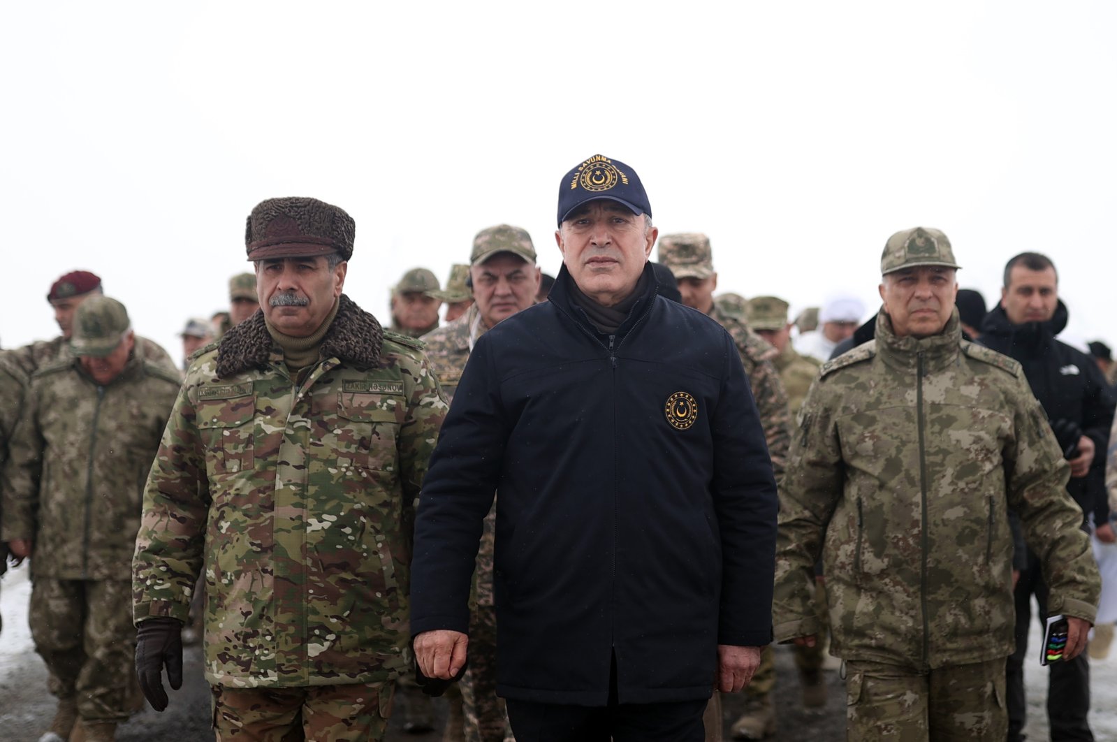 Hulusi Akar (C) at the Winter Exercise-2023 in the eastern province of Kars, Feb. 2, 2023. (AA Photo)