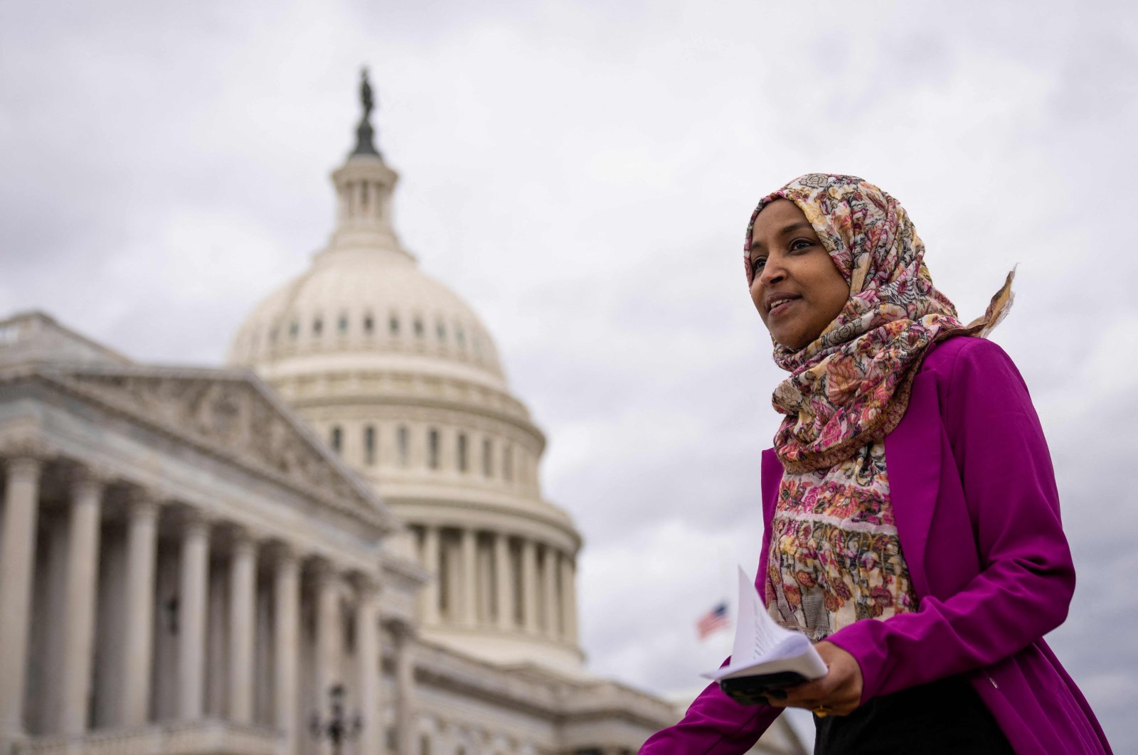 Rep. Ilhan Omar (D-MN) departs a news conference marking the 6th anniversary of the Trump administration&#039;s Executive Order 13769, also known as the Muslim ban, outside the U.S. Capitol on Jan. 26, 2023. (AFP File Photo)