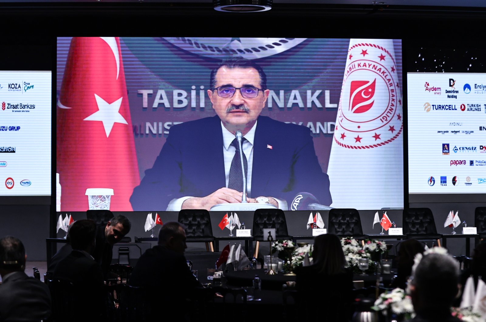 Energy and Natural Resources Minister Fatih Dönmez speaks in a video message broadcast at the “Century of Türkiye Summit” at the Turkuvaz Media Center in Istanbul, Feb. 2, 2023. (AA Photo)