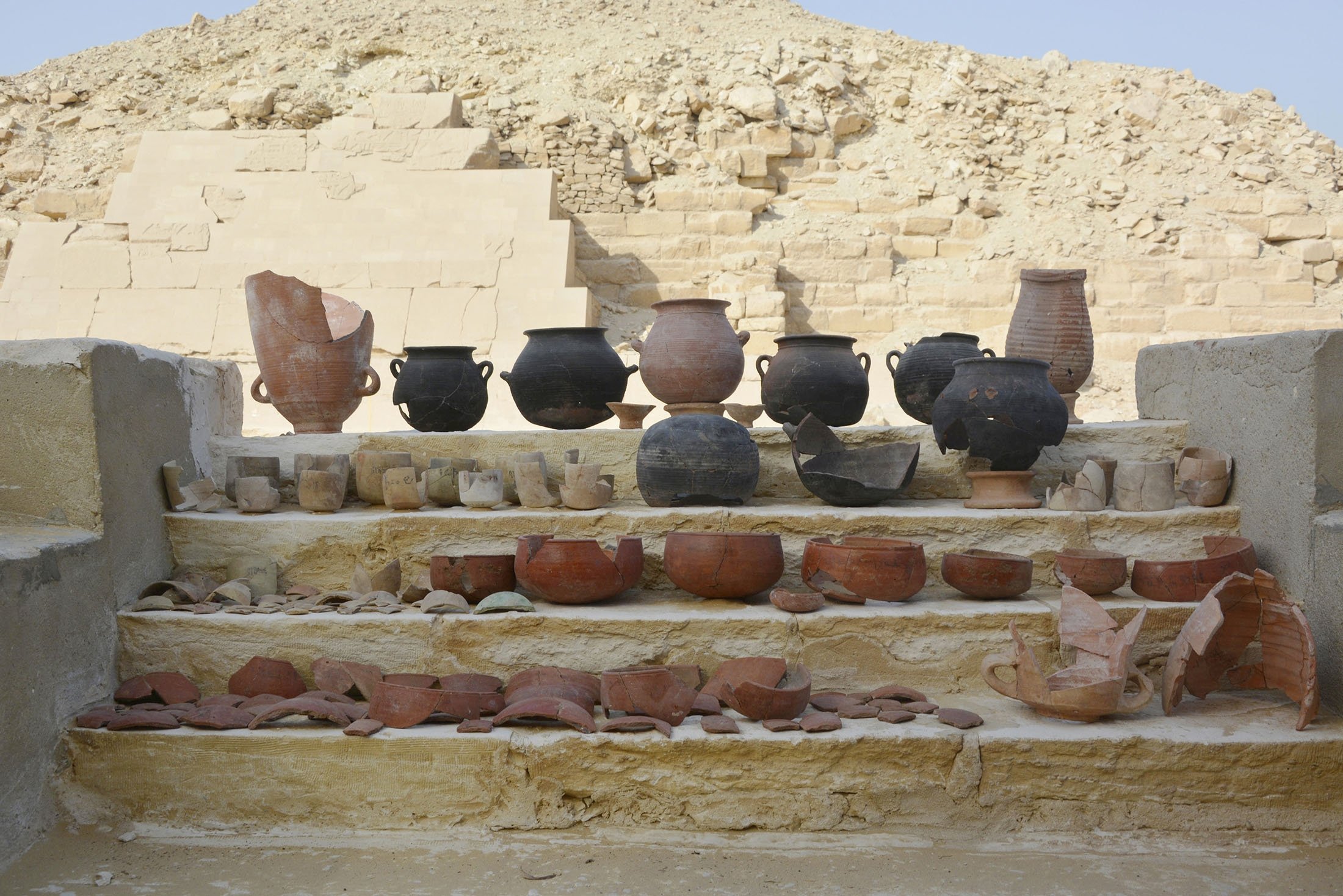 Vessels from an embalming workshop in Saqqara, Egypt, Jan., 2023. (AP Photo)