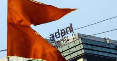 The logo of Adani Group atop a building in Mumbai, India, Feb. 2, 2023. (EPA Photo)