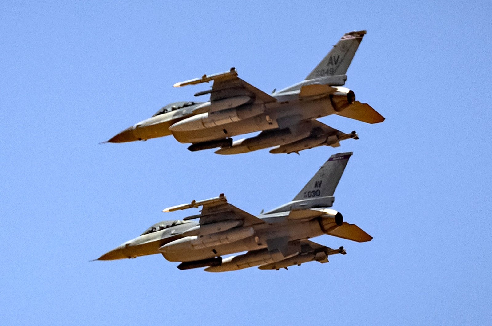 U.S. Air Force F-16 fighter jets prepare to land at an air base in Ben Guerir, about 58 kilometers (35 miles) north of Marrakesh, Morocco, during the &quot;African Lion&quot; military exercise, June 14, 2021. (AFP Photo)
