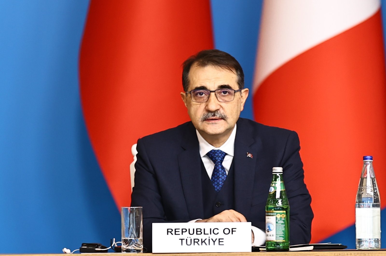 Energy and Natural Resources Minister Fatih Dönmez speaks at the 9th SGC Advisory Board Meeting held in Baku, Azerbaijan, Feb. 3, 2023. (AA Photo)