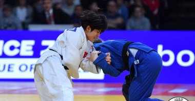 Türkiye's Tuğçe Beder in action against Spain's Mireia Lapuerta Comasat the Paris Grand Slam 2023, Paris, France, Feb. 4, 2023. (Photo Courtesy of the International Judo Federation)