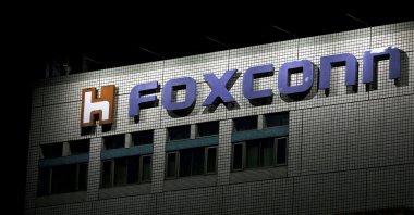 The logo of Foxconn is seen outside the company&#039;s building in Taipei, Taiwan, Nov. 10, 2022. (Reuters Photo)