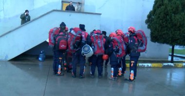 Rescue teams gather in Istanbul Airport to head to zones hit by a 7.7 magnitude earthquake in southeastern Türkiye. (DHA Photo)