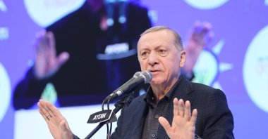 President Recep Tayyip Erdoğan speaks at a meeting with the youth in the country's western Aydın province, Türkiye, Feb.4, 2023 (AA Photo)