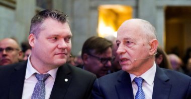 NATO Deputy Secretary General Mircea Geoana and Finnish interim Minister of Defense Mikko Savola attend the Leangkollen Security Conference 2023 in the University&#039;s auditorium in Oslo, Norway, Feb. 6, 2023. (Reuters Photo)