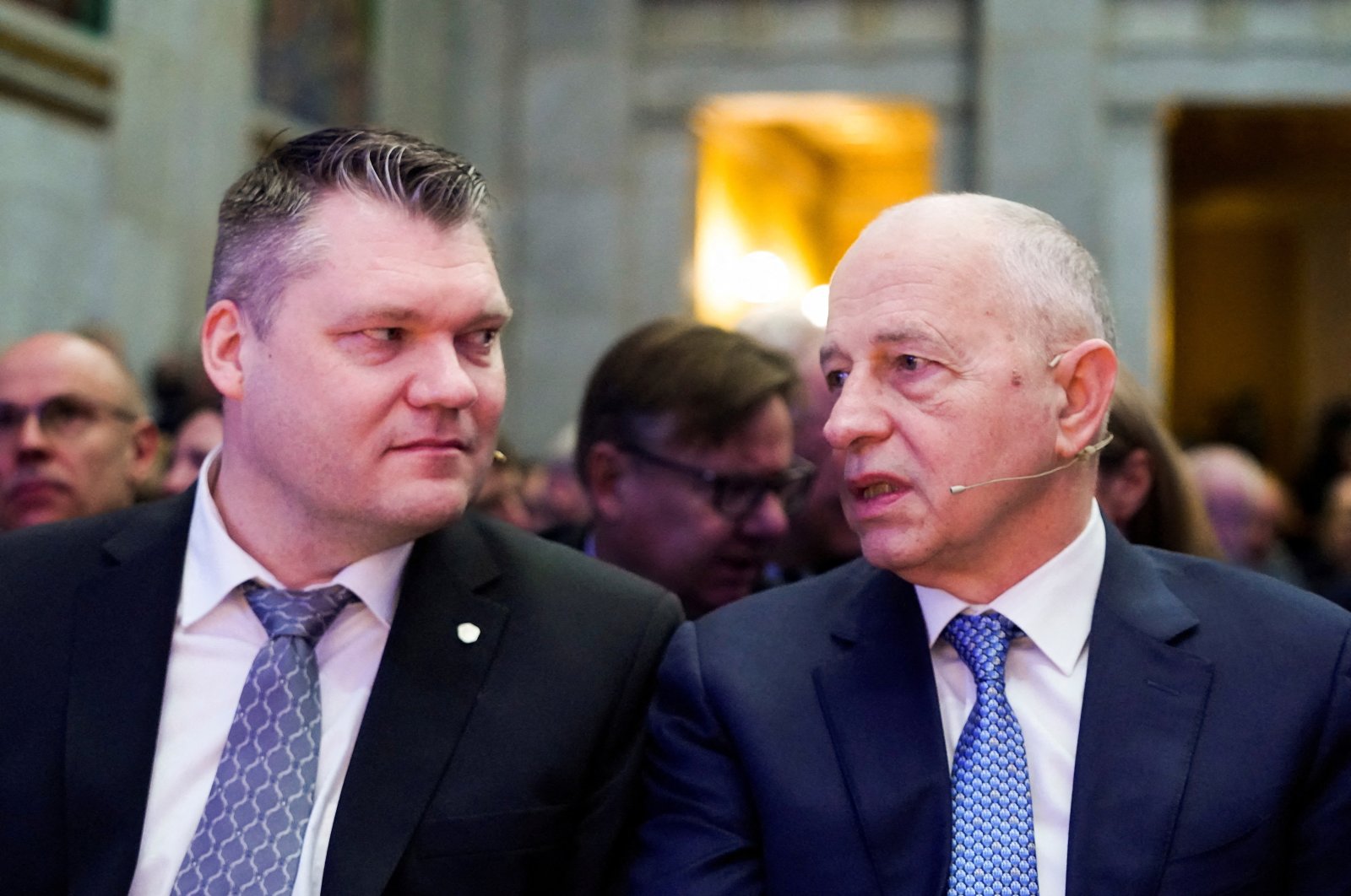 NATO Deputy Secretary General Mircea Geoana and Finnish interim Minister of Defense Mikko Savola attend the Leangkollen Security Conference 2023 in the University&#039;s auditorium in Oslo, Norway, Feb. 6, 2023. (Reuters Photo)