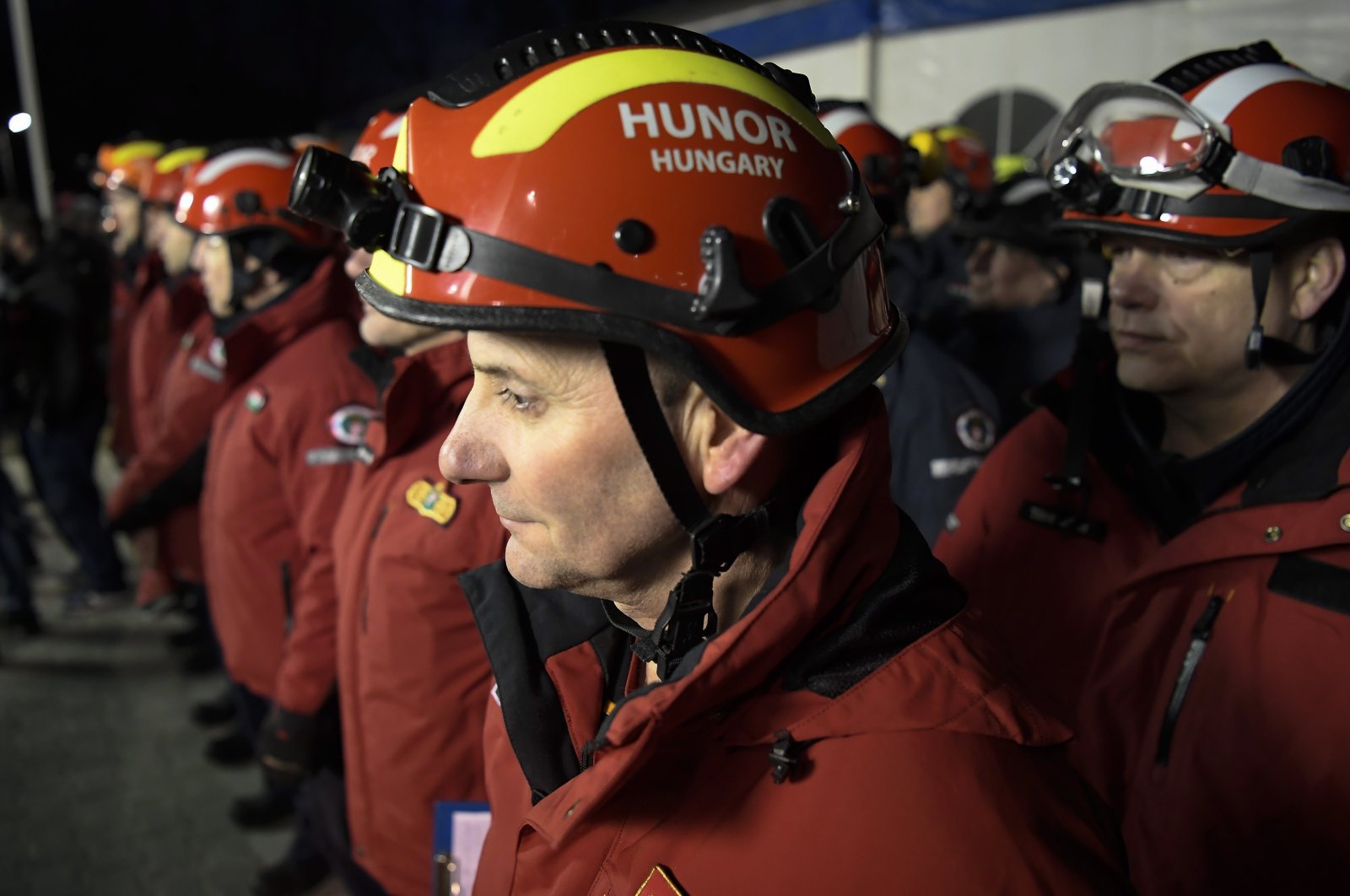 Rescuers are seen before the departure of 50 members of the HUNOR Hungarian Rescue Team to the earthquake-hit Türkiye, Budapest, Hungary, Feb. 6, 2023. (EPA Photo)