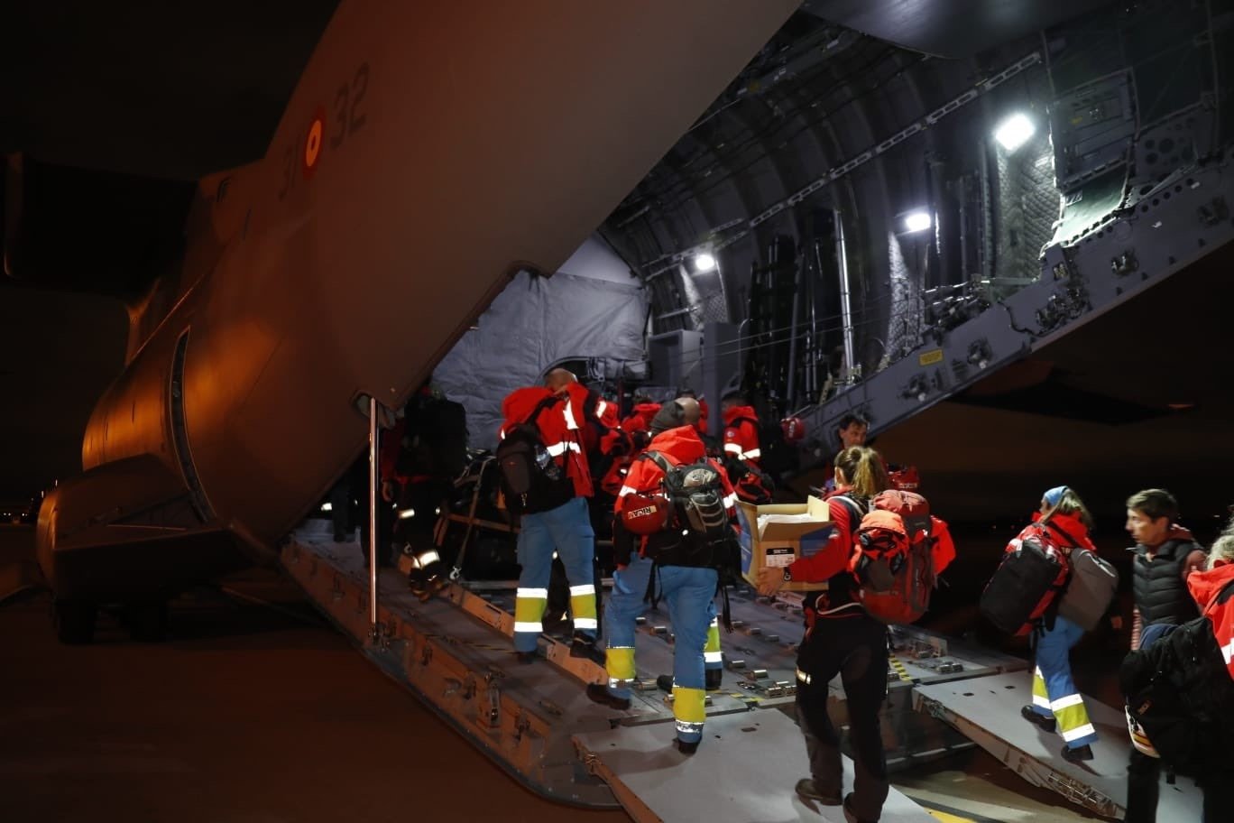 Spanish search and rescue mission boards cargo plane with necessary equipment and personnel to assist humanitarian work, and relief efforts after massive earthquakes, Tuesday, Feb. 7, 2023. (IHA Photo)