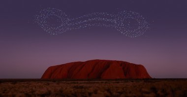 Every night from May onwards, drones are set light up the Australian outback with a laser show telling the stories of the Anangu Aborigines, Uluru, Australia, Feb. 3, 2023. (dpa Photo)