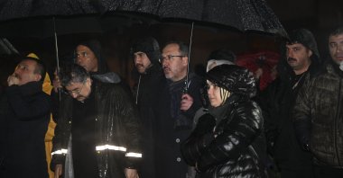 Youth and Sports Minister Mehmet Muharrem Kasapoğlu on arrival at the Kahramanmaraş earthquake affected area, Osmaniye, Türkiye, Feb. 7, 2023. (AA Photo)