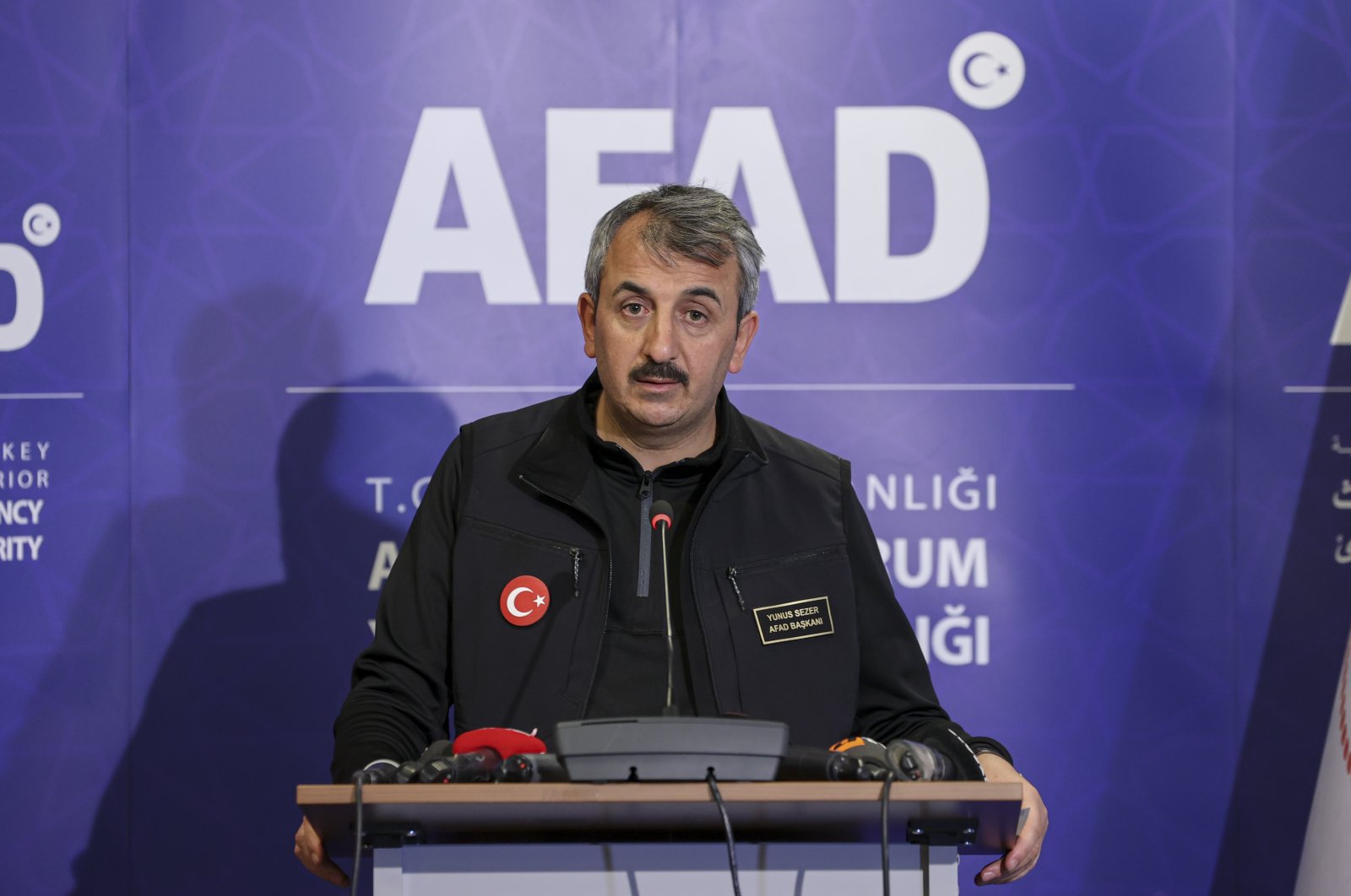 AFAD President Yunus Sezer during a news conference on the Kahramanmaraş earthquakes at the AFAD Emergency Management Center, Ankara, Türkiye, Feb. 7, 2022. (AA Photo)