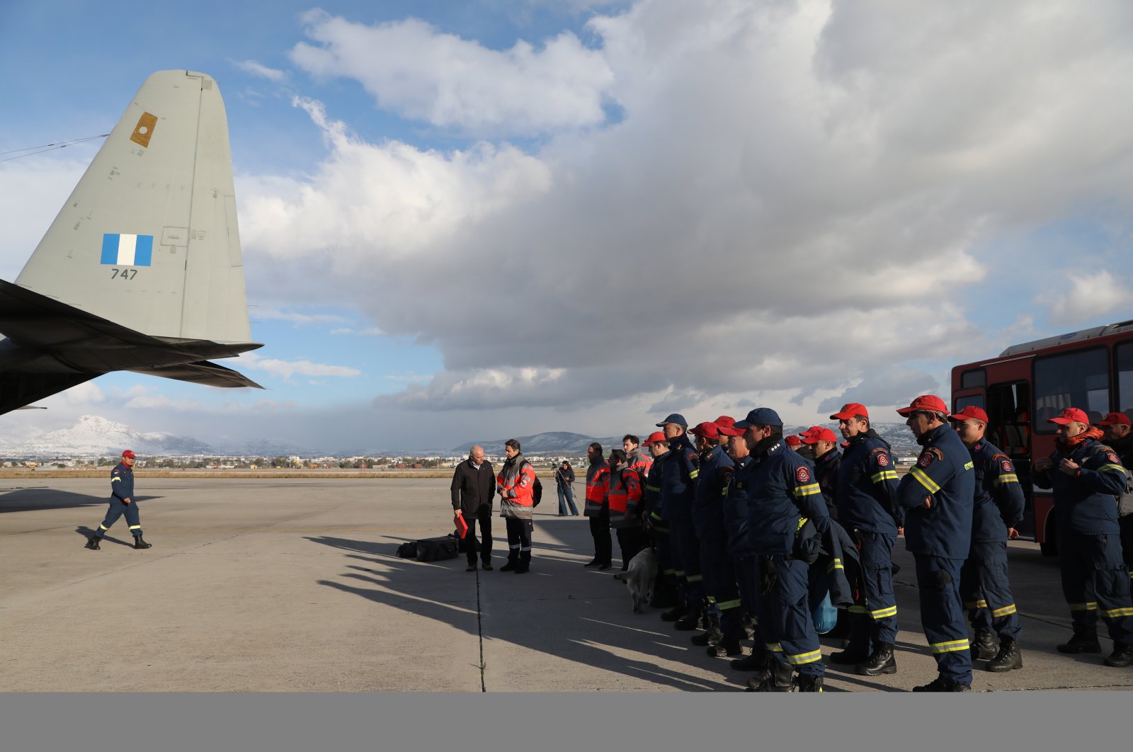 The Greek rescue mission to help Türkiye with two devastating earthquakes departs from Elefsina military airport to the Incirlik airport base, Greece, Feb. 6, 2023. (EPA Photo)