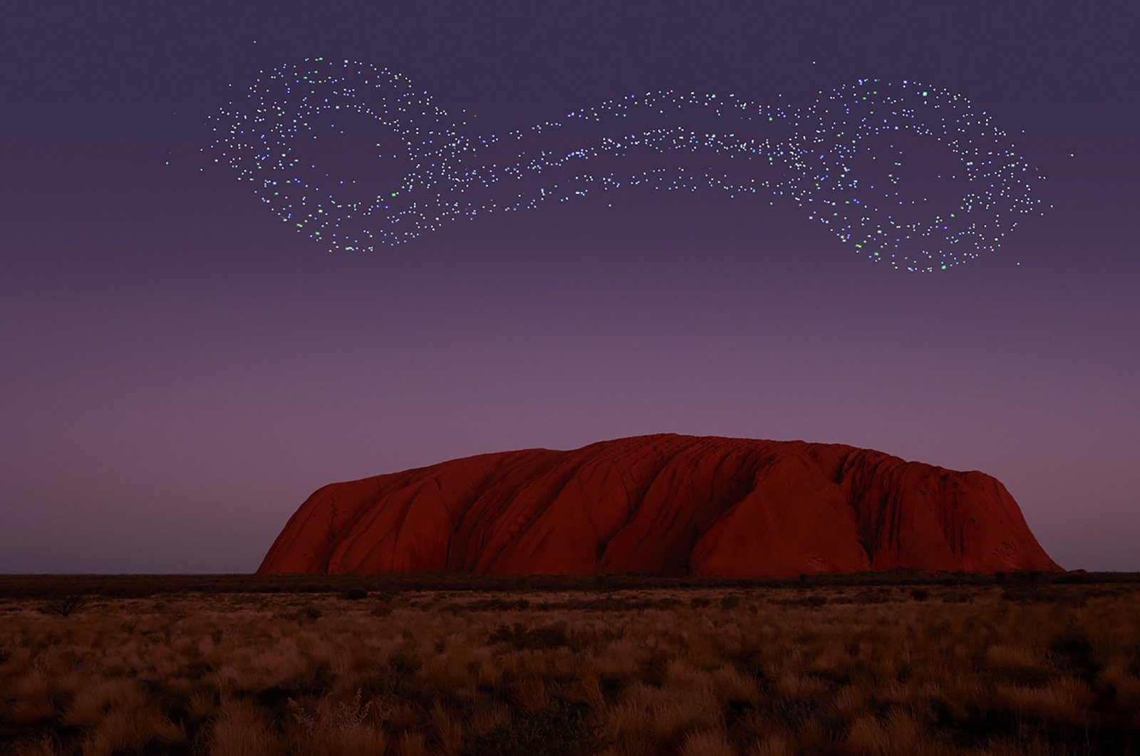 Every night from May onwards, drones are set light up the Australian outback with a laser show telling the stories of the Anangu Aborigines, Uluru, Australia, Feb. 3, 2023. (dpa Photo)
