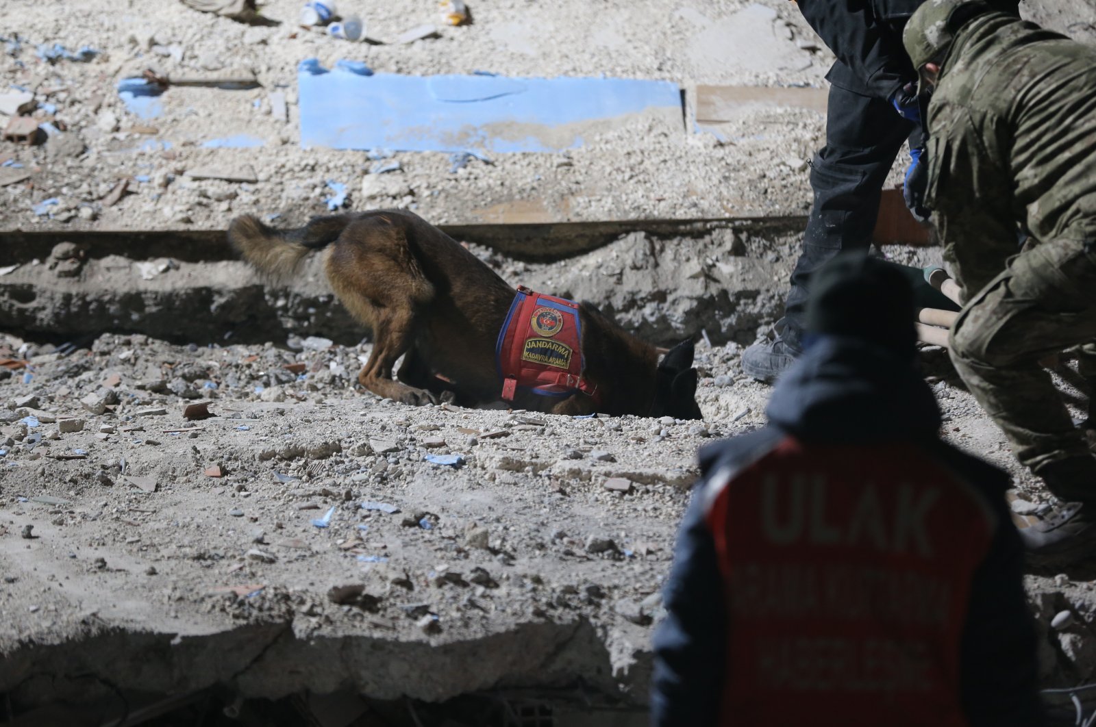 Search and rescue teams search for people under the rubble in Şanlıurfa&#039;s Haliliye district, Feb. 7, 2023. (AA Photo)