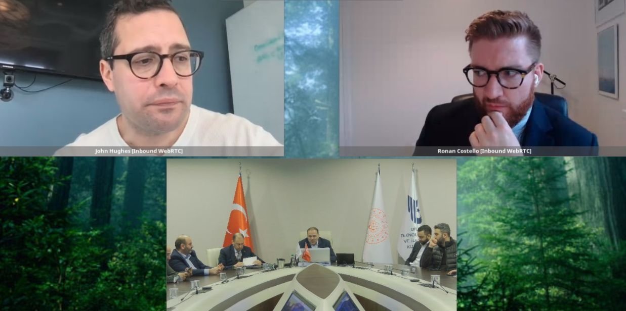 A screen grab from the teleconference meeting between Türkiye&#039;s Deputy Minister of Transport and Infrastructure Ömer Fatih Sayan, John Hughes, global head of Geopolitical and Economic Public Policy Strategy, and Ronan Costello, Europe lead for Twitter&#039;s Global Government Affairs team, Feb. 8, 2023. (AA Photo)