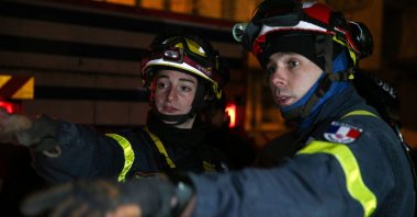 Members of a French search and rescue team work at a site in Osmaniye, Türkiye, Feb. 8, 2023. (AA Photo)