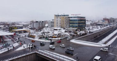 An aerial view of the hospital and areas damaged in the massive earthquakes that hit on Monday, in Malatya, Türkiye, Feb. 8, 2023. (DHA Photo)