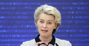 European Commission President Ursula von der Leyen speaks at a meeting with media following Ukraine - EU summit in Kyiv, Ukraine, Feb. 3, 2023. (EPA Photo)