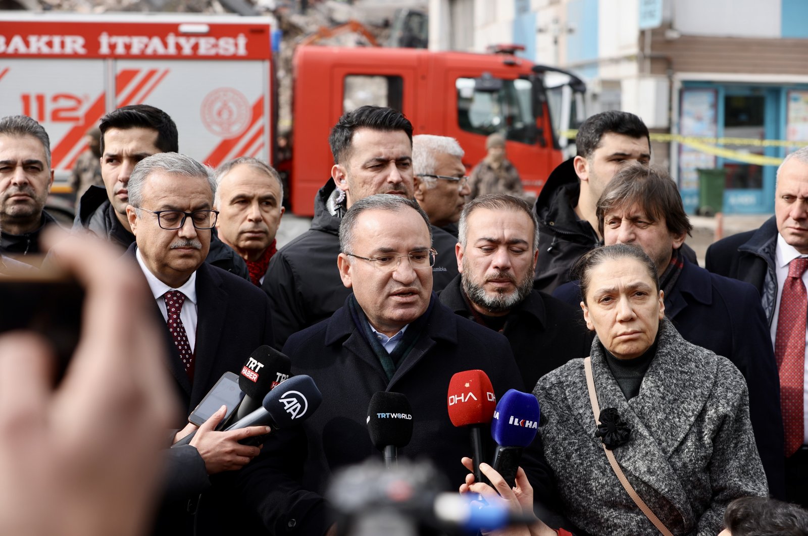 Justice Minister Bekir Bozdağ is speaking to reporters in Diyarbakır province, Türkiye, Feb.8, 2023 (AA Photo)