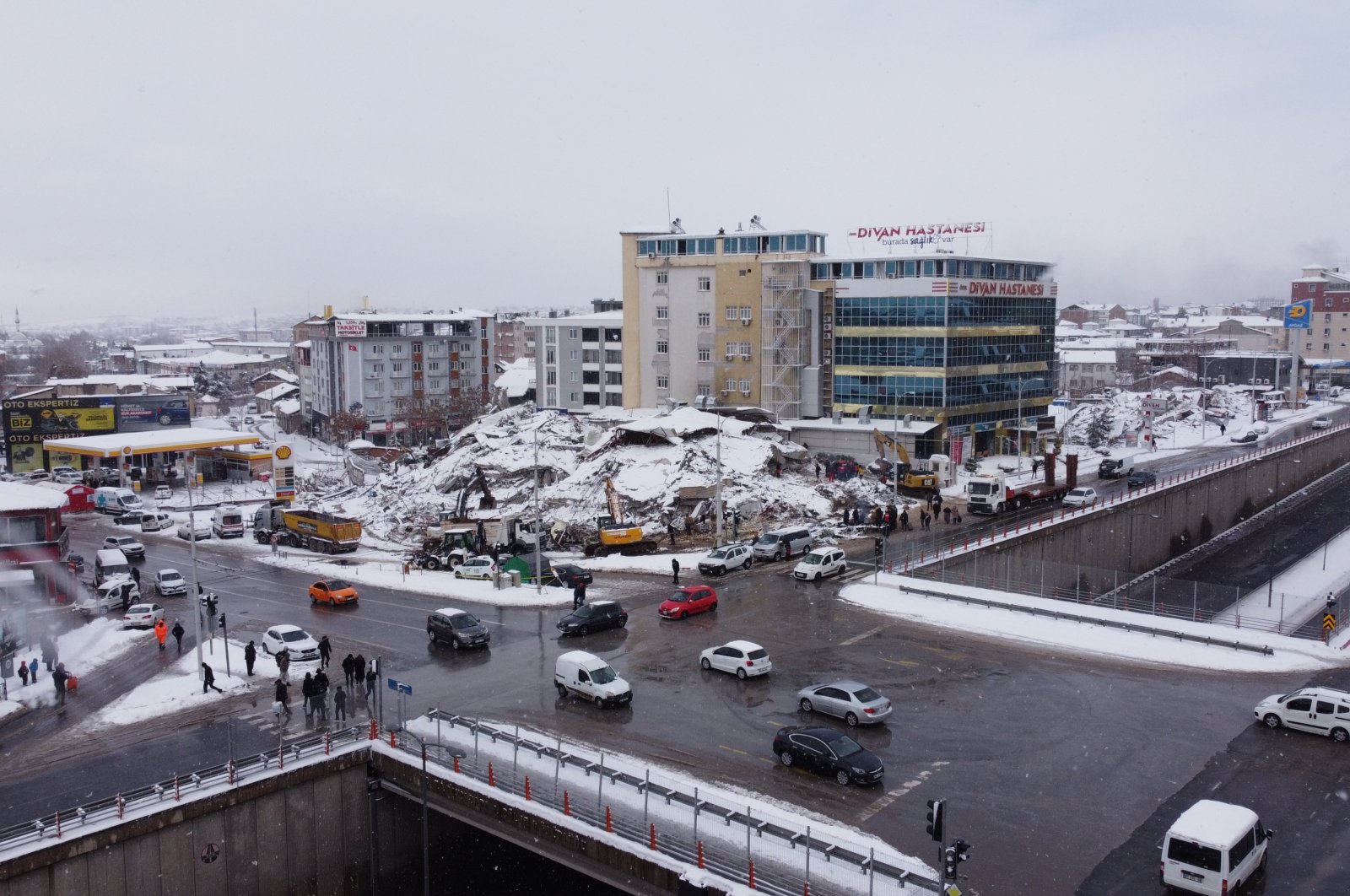 An aerial view of the hospital and areas damaged in the massive earthquakes that hit on Monday, in Malatya, Türkiye, Feb. 8, 2023. (DHA Photo)
