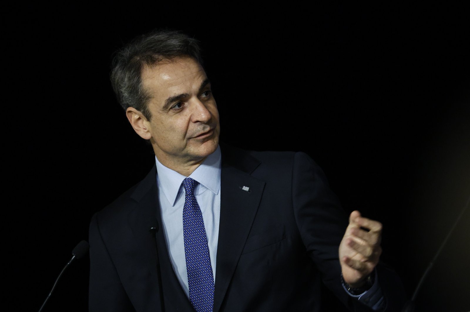 Greek Prime Minister Kyriakos Mitsotakis takes part in a press conference following the 9th Summit of the Leaders of the Southern Countries of the European Union, Alicante, Spain, Dec. 9, 2022. (EPA Photo)