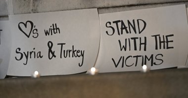 Signs hung in a show of solidarity for the quake victims, Washington, U.S., Feb. 9, 2023. (AA photo)