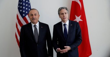 Turkish Foreign Minister Mevlüt Çavuşoğlu and U.S. Secretary of State Antony Blinken meet at United Nations headquarters in New York, U.S., May 18, 2022. (Reuters Photo)