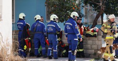 Ukrainian rescuers in Hatay, Türkiye, Feb. 9, 2023. (Reuters Photo)