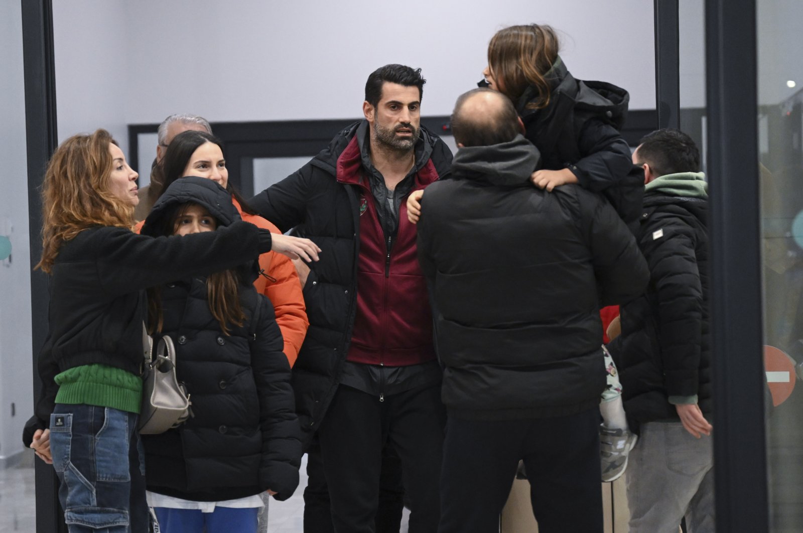 Hatayspor coach Volkan Demirel (C) arrives at Istanbul Airport with his team, Istanbul, Türkiye, Feb. 8, 2023. (AA Photo)