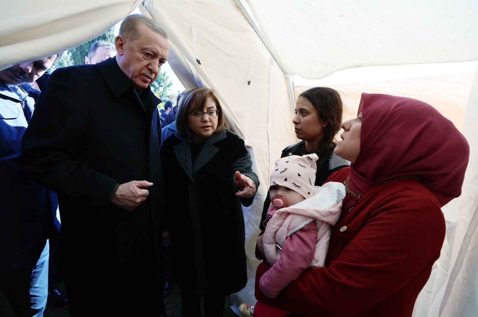 President Recep Tayyip Erdoğan visits tents erected for earthquake victims in Gaziantep, Türkiye, Feb. 9, 2023. (AA Photo) 