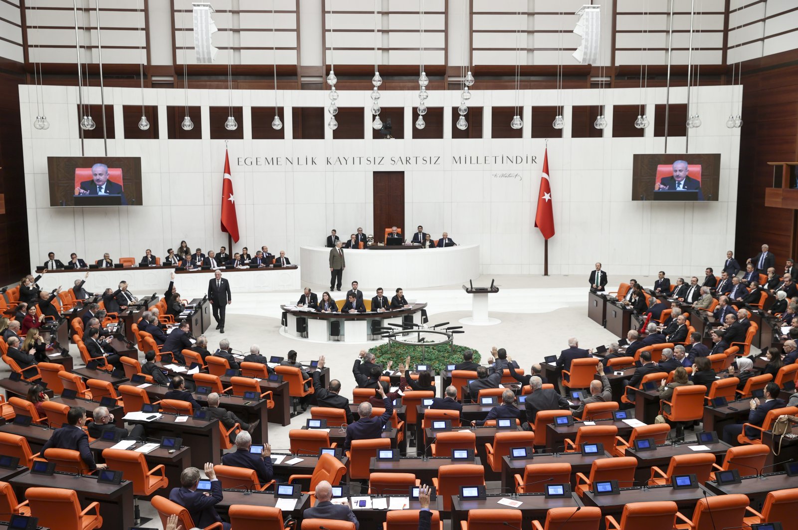 Turkish lawmakers attend a General Assembly session on state of emergency bill, Thursday, Feb. 9, 2023. (AA Photo)