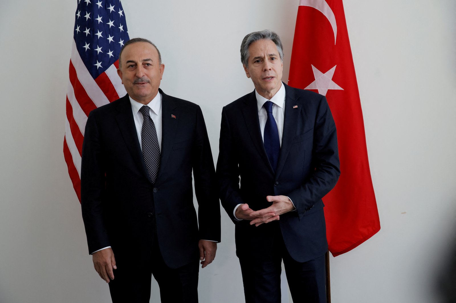 Turkish Foreign Minister Mevlüt Çavuşoğlu and U.S. Secretary of State Antony Blinken meet at United Nations headquarters in New York, U.S., May 18, 2022. (Reuters Photo)