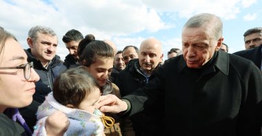 President Recep Tayyip Erdoğan talks to earthquake victims in Adıyaman, southeastern Türkiye, Feb. 10, 2023. (AA Photo) 