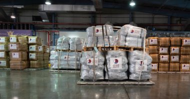 Part of aid sent by Qatar to Türkiye following the earthquakes, Feb. 7, 2023. (Qatar Fund For Development (QFFD) via AA Photo)