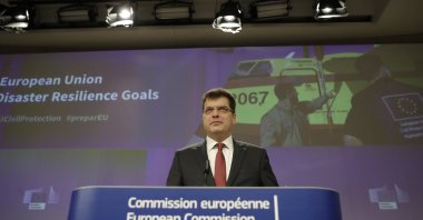 European Commissioner for Crisis Management, in charge of European Civil Protection and Humanitarian Aid, Janez Lenarcic holds a news conference on EU Disaster Resilience Goals following the earthquake in Türkiye and Syria, in Brussels, Belgium, Feb. 8, 2023. (EPA File Photo)