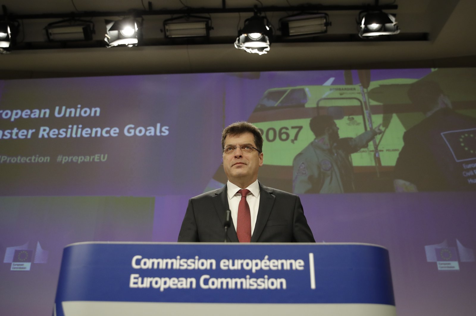 European Commissioner for Crisis Management, in charge of European Civil Protection and Humanitarian Aid, Janez Lenarcic holds a news conference on EU Disaster Resilience Goals following the earthquake in Türkiye and Syria, in Brussels, Belgium, Feb. 8, 2023. (EPA File Photo)