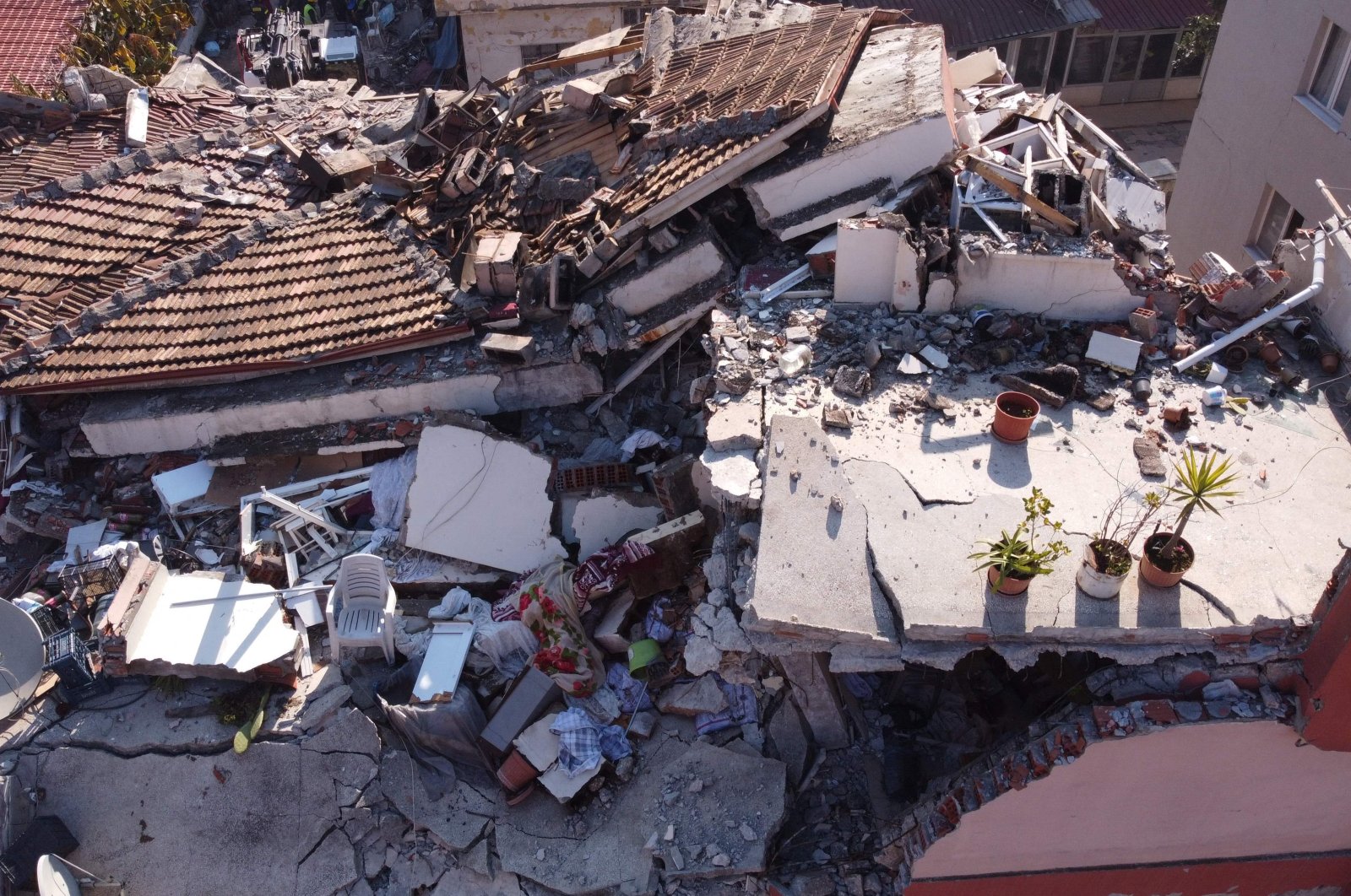 An aerial photo shows collapsed buildings in Antakya, Hatay, Feb. 10, 2023. (AFP Photo) 