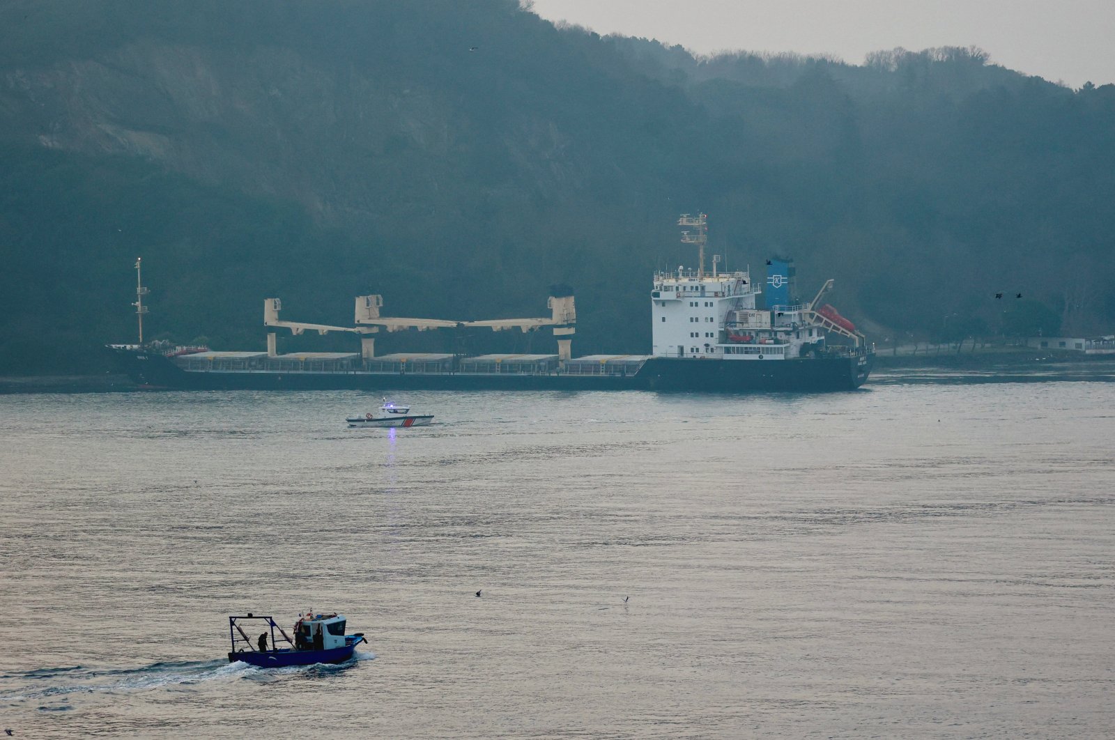 The Palau-flagged bulk carrier MKK1, carrying grain under U.N.’s Black Sea grain initiative, is seen drifting aground in the Bosporus in Istanbul, Türkiye, Jan.16, 2023. (Reuters Photo)
