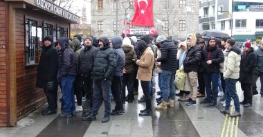 Fans line up to buy Trabzonspor-Basel UEFA Europa Conference League playoff round match tickets, Trabzonspor, Türkiye, Feb. 13, 2023. (DHA Photo)